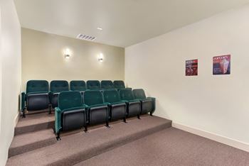Media room, theater seating with tv